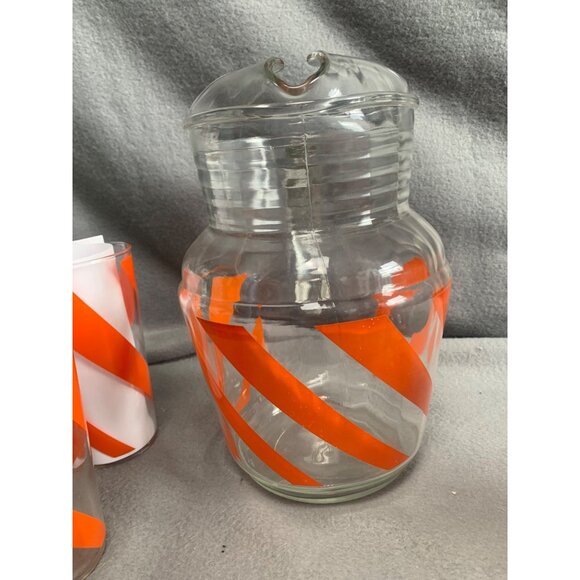 Vintage Orange Swirl 6 12oz Glasses & Pitcher Mid Century Set - Picture 8 of 13